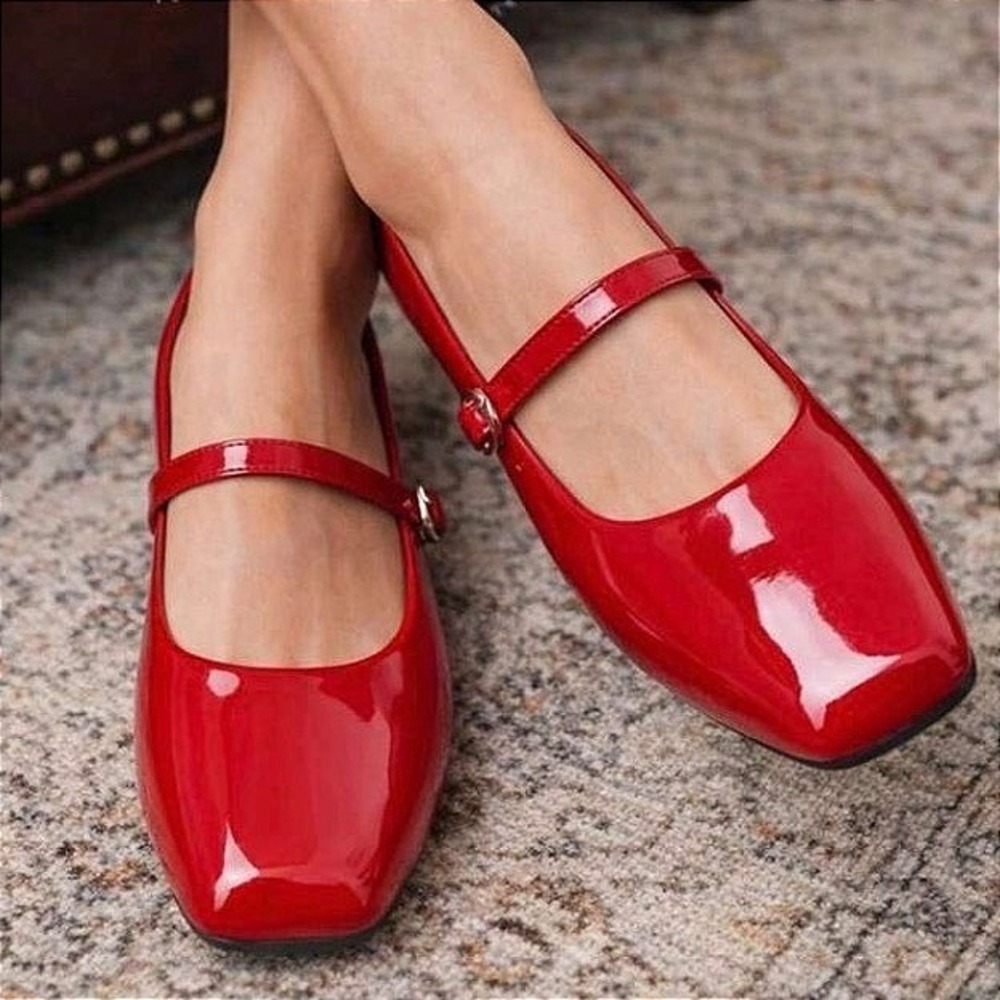 Franco Sarto Tinsley Red Patent Square Toe Mary Jane Flats Womens 8M